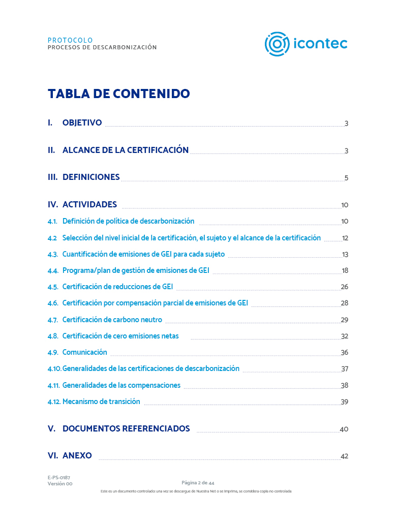 Protocolo de procesos de descarbonización