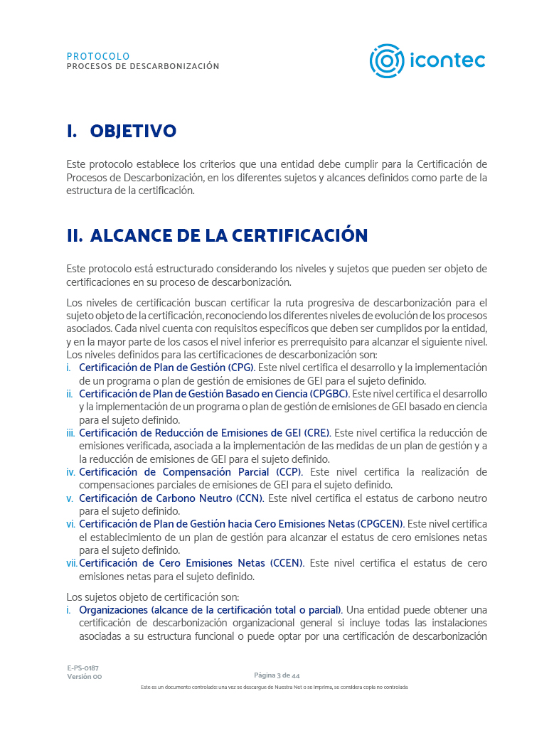 Protocolo de procesos de descarbonización